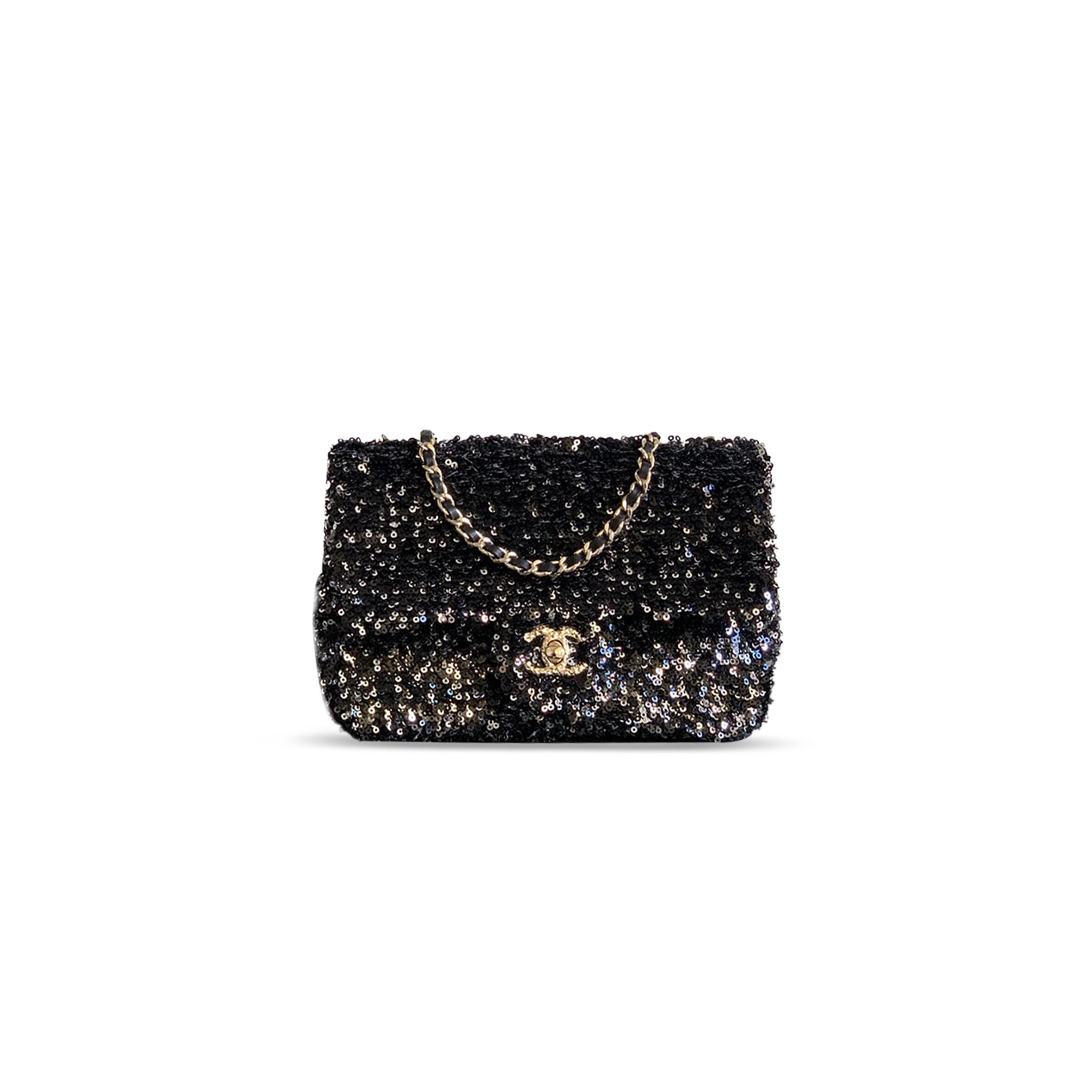 CHANEL MASTER FLAP BAG SEQUINS & GOLD-TONE METAL GOLDEN & BLACK AS4561 (21*14*8cm)